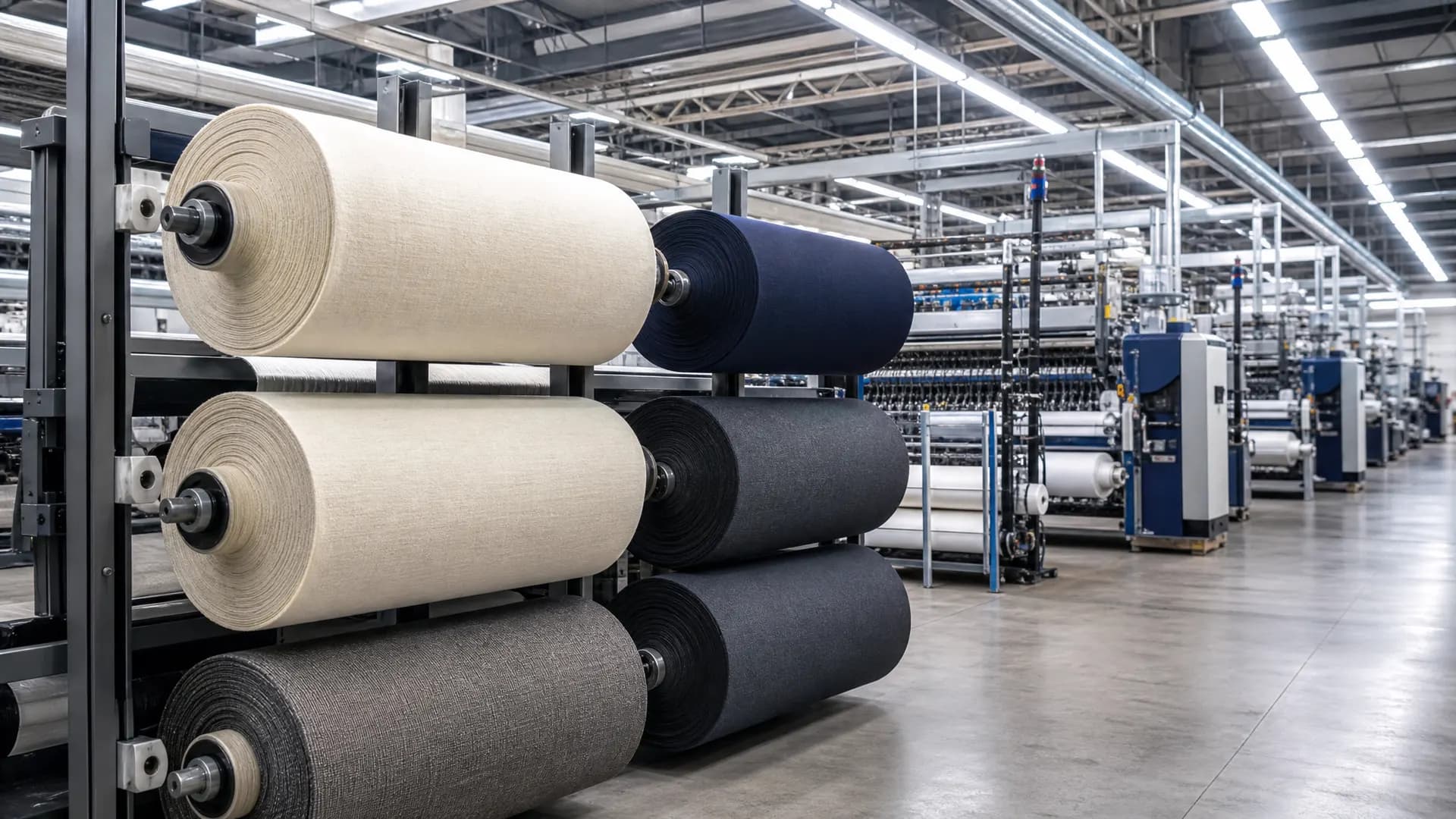 KEEP MOVING fabric mill with woven fabric rolls