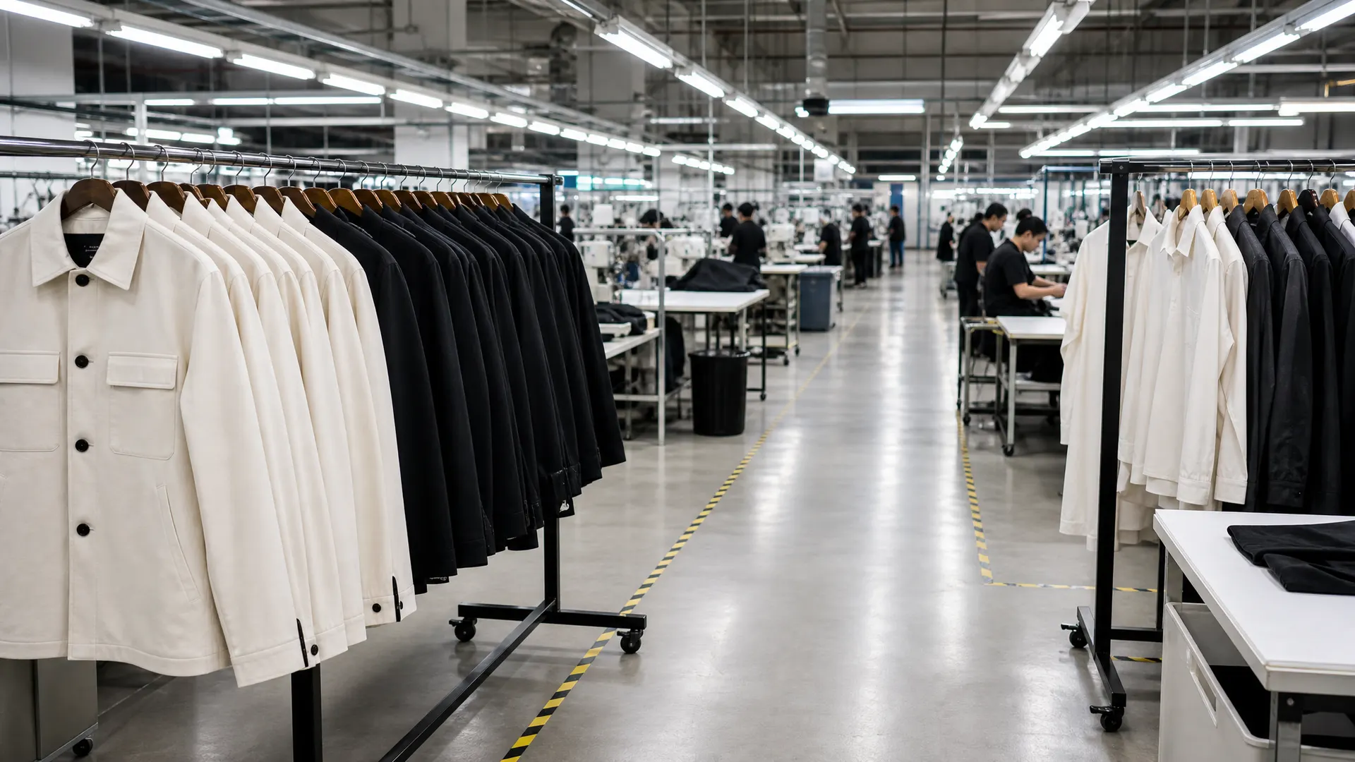 KEEP MOVING garment manufacturing finishing area